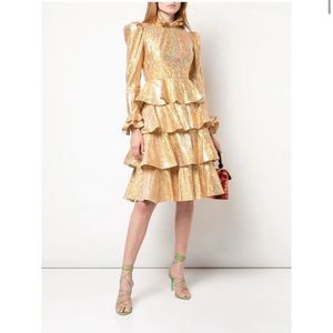 Batsheva Holographic Rose Gold Lamé Dress